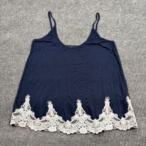 Raggs II Riches Tank Top Women L Navy Blue Lace Trim Cami BT1455 Made in USA